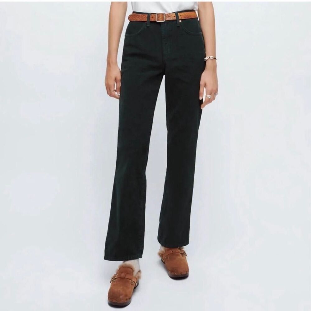 RE/DONE 70s Loose Flare Corduroy Pants 32 Washed Dark Moss Green High Rise